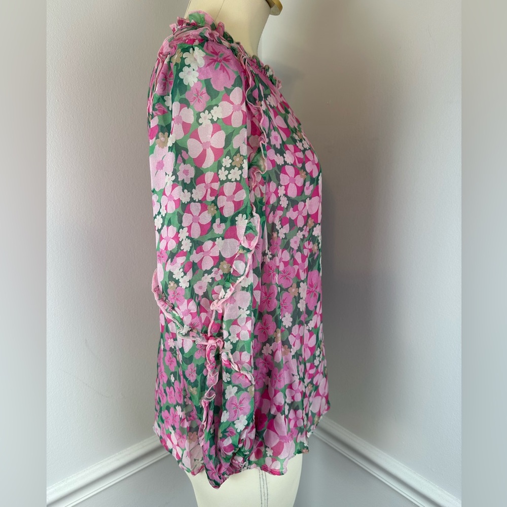 VINEYARD VINES Montauk Daisy Print Ruffle Trim Top Silk Blend | Size Small - Picture 7 of 12